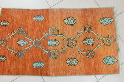 Small Turkish Runner 3.7x2.1 ft Vintage Runner Hallway Runner Handwoven Rug R40