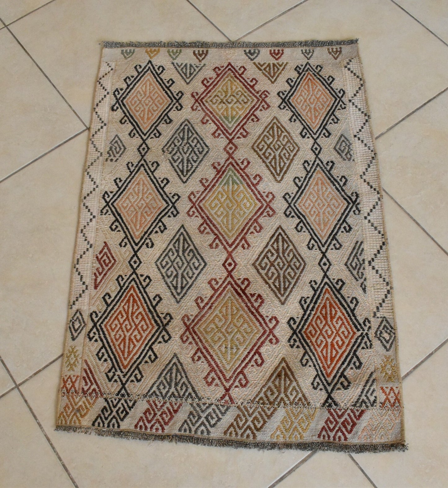 Oushak Small Kilim 2 x 3 ft Vintage Handmade Entryway Hallway Wool Runner C53