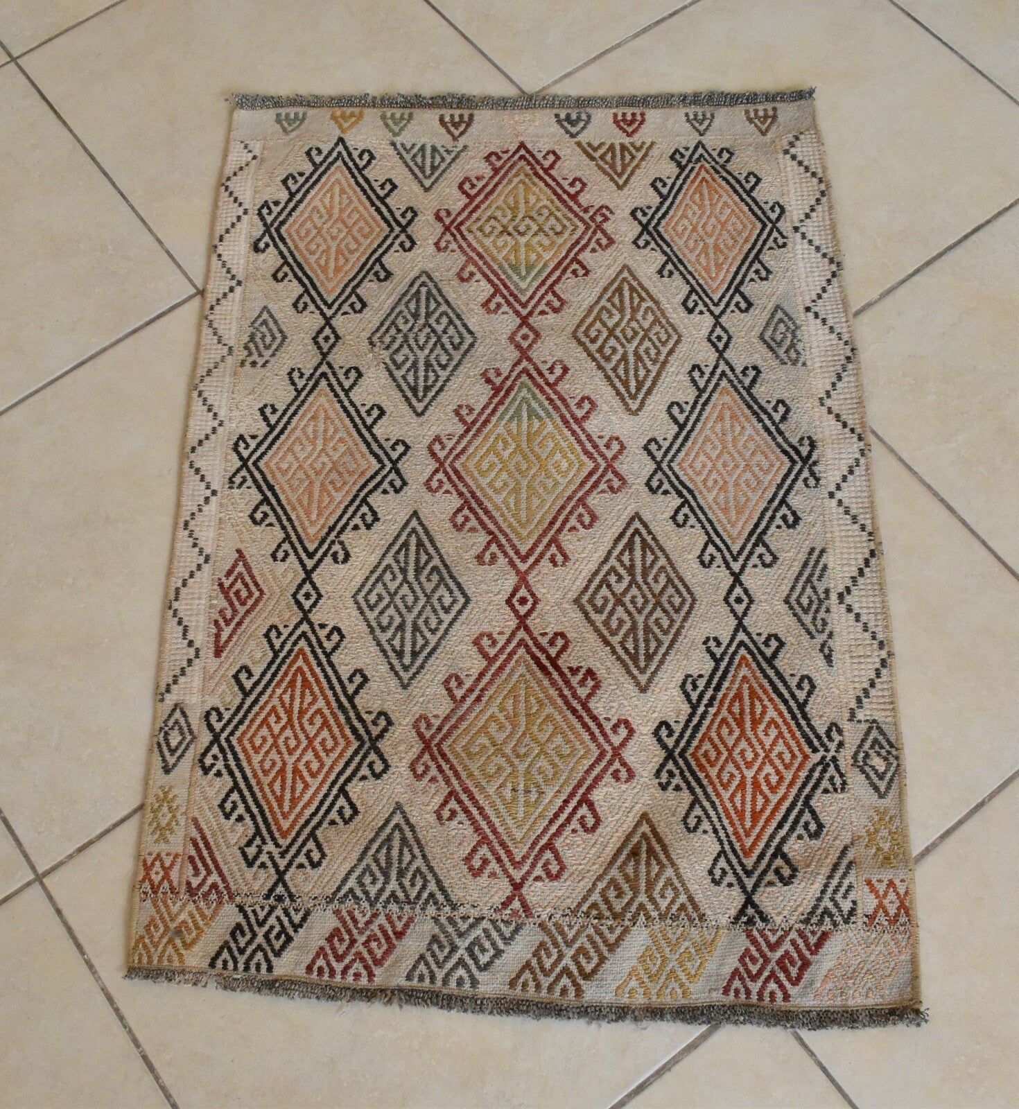 Oushak Small Kilim 2 x 3 ft Vintage Handmade Entryway Hallway Wool Runner C53