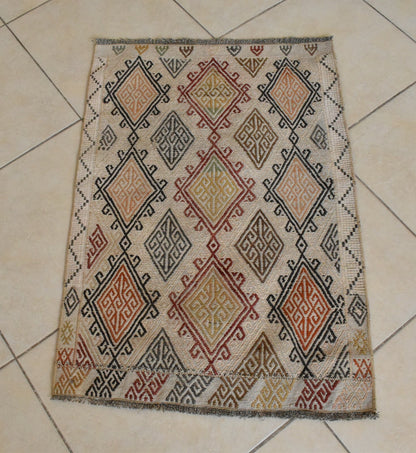 Oushak Small Kilim 2 x 3 ft Vintage Handmade Entryway Hallway Wool Runner C53