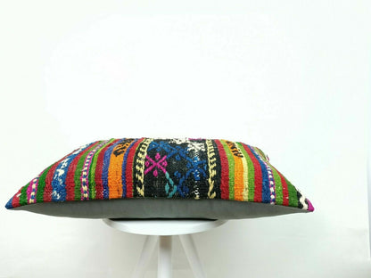 Handmade Kilim Pillow Cover 16x24 Vintage Rug Tribal Ethnic Bohemian Lumbar E465