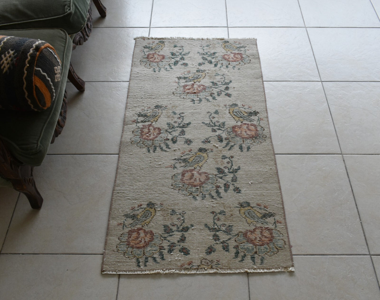 Vintage Oushak Rug 4x2 ft Turkish Floor Rug Faded Area Rug Oriental Rug