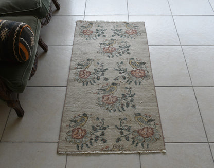 Vintage Oushak Rug 4x2 ft Turkish Floor Rug Faded Area Rug Oriental Rug