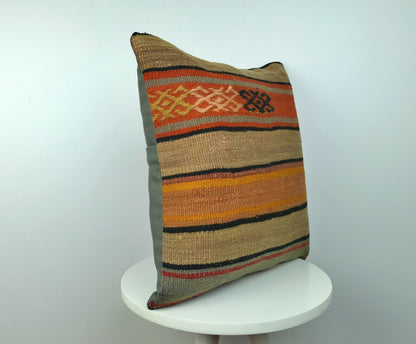 16x16 Handmade Kilim Rug Pillow Cover Vintage Boho Ethnic Lumbar Cushion E215