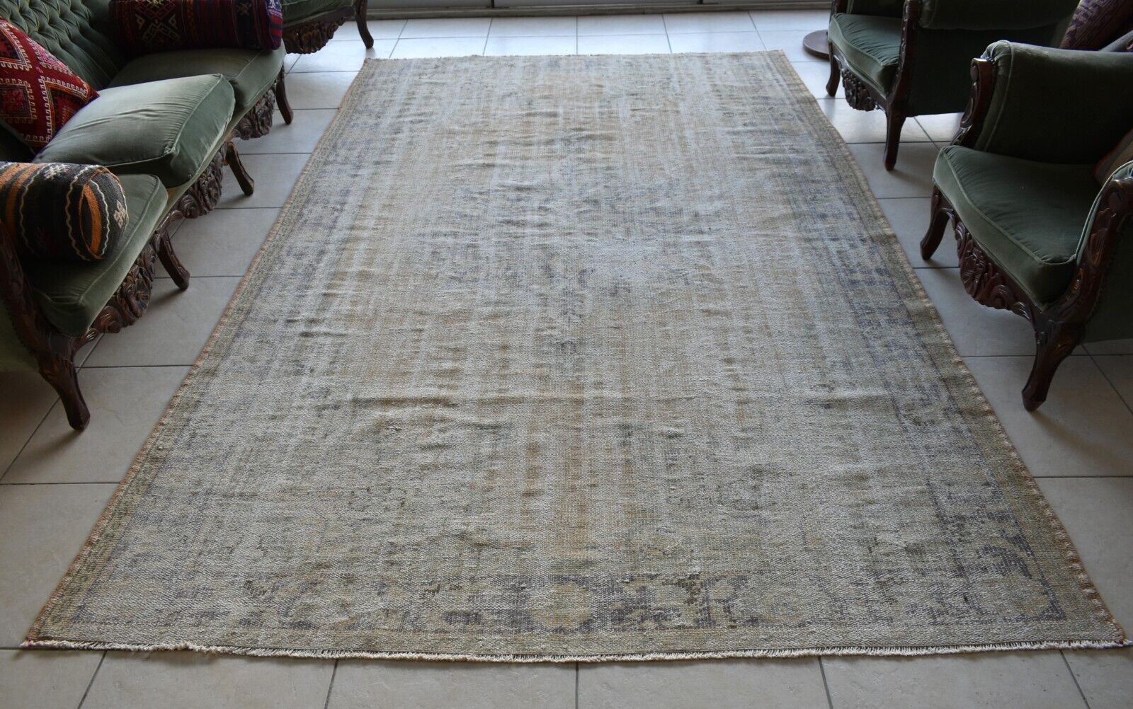 Large Oushak Rug 10.3x6.2  ft Vintage Rug Faded Turkish Rug Living Room Carpet