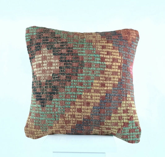 Kilim Pillow Cover 16x16 in Handmade Turkish Sofa Couch Wool Boho Cushion  A470