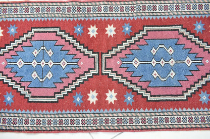 Turkish Runner 3.7x1.8 ft Mini Anatolian Rug Vintage Runner Turkish Runner Y116