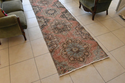 Oushak Kilim 3x10.6 ft Vintage Handwoven Runner Rug Traditional Wool Kilim C01