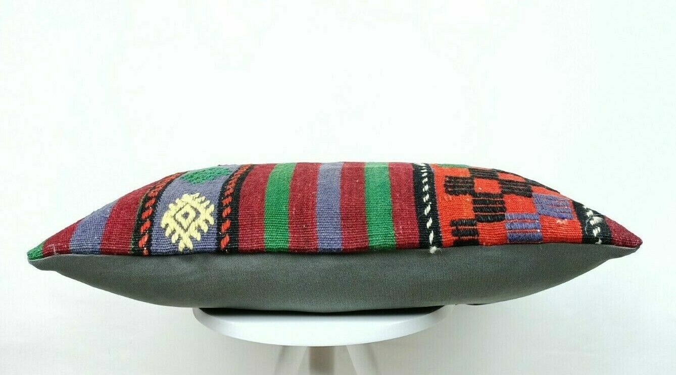 Handmade Kilim Pillow Cover 16x24 Vintage Rug Tribal Ethnic Bohemian Lumbar E469