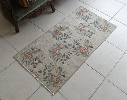 Vintage Oushak Rug 4x2 ft Turkish Floor Rug Faded Area Rug Oriental Rug