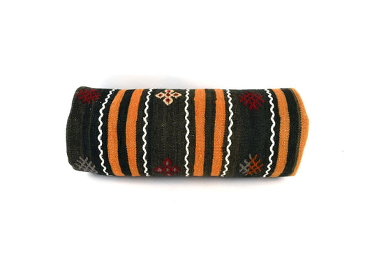 Kilim Bolster Pillow Cover 8x20 in Tribal Vintage Turkish Carpet Bolster Cushion