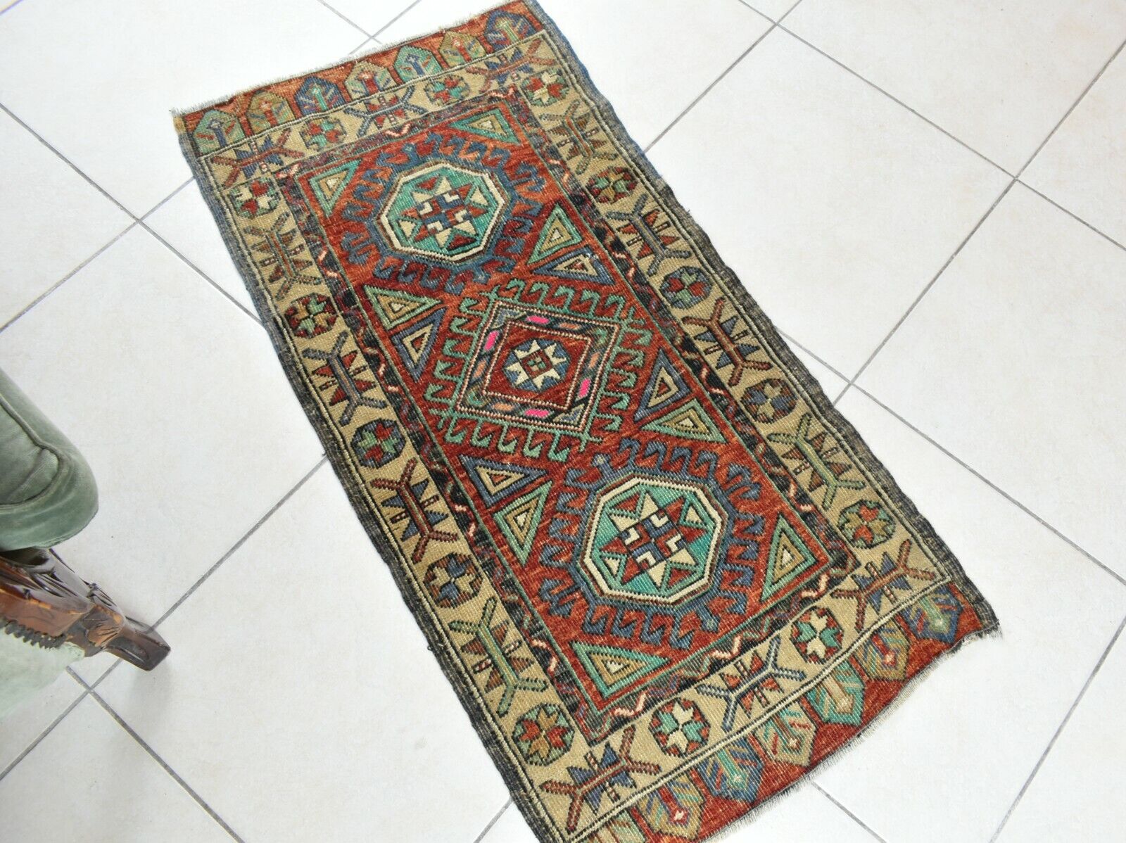 Oushak Runner 3.6x1.8 ft Vintage Turkish Rug Small Runner Anatolian Rug Y51