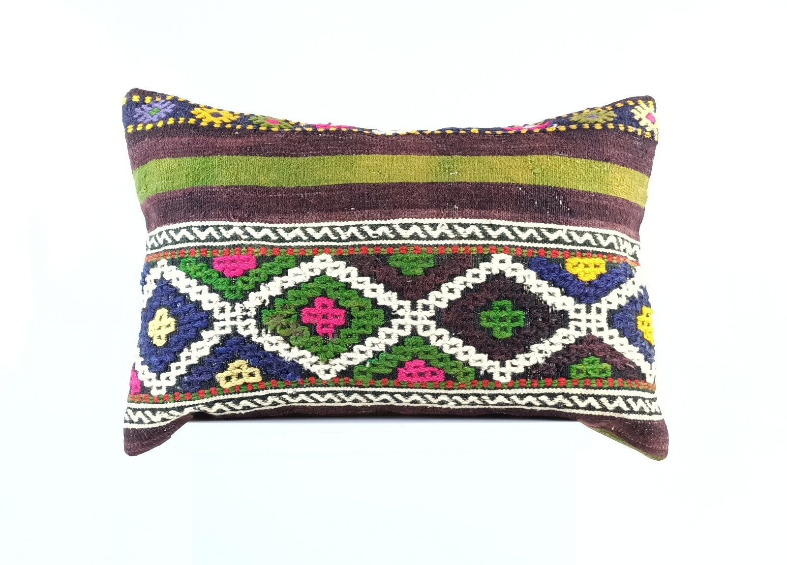 Kilim Pillow Cover 16x24 Tribal Vintage Turkish Carpet Lumbar Pillow Cover 1955