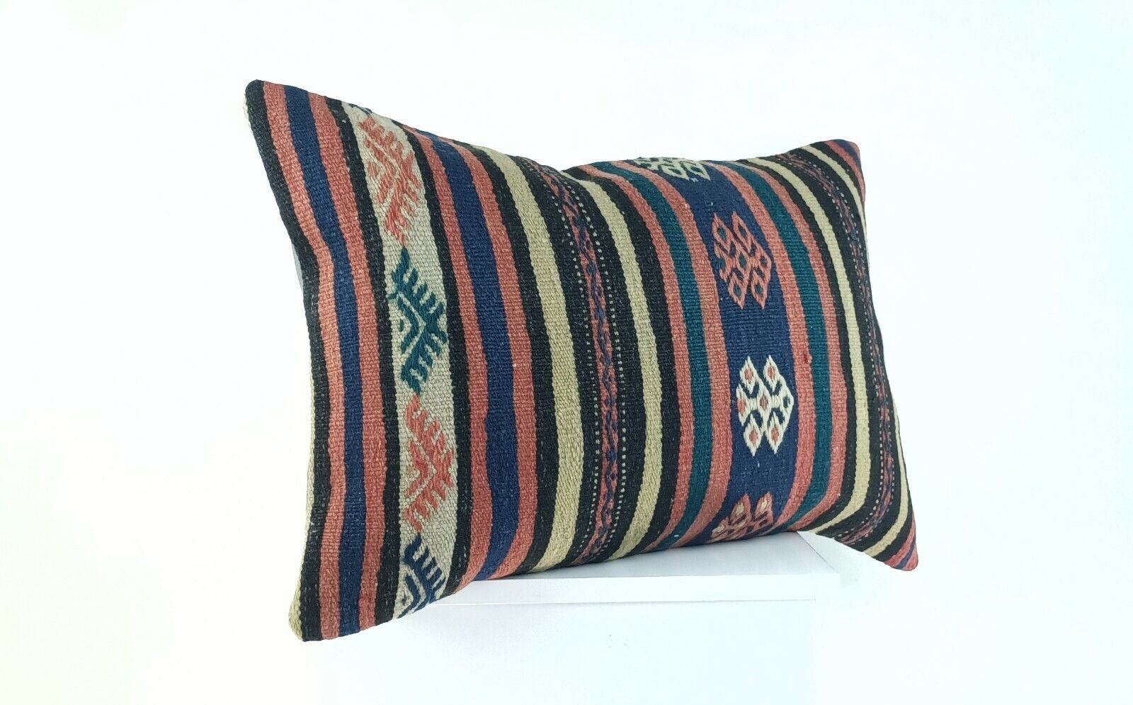 Kilim Lumbar Pillow Cover 16x24 Handwoven Oushak Boho Rug Ethnic Cushion A1007