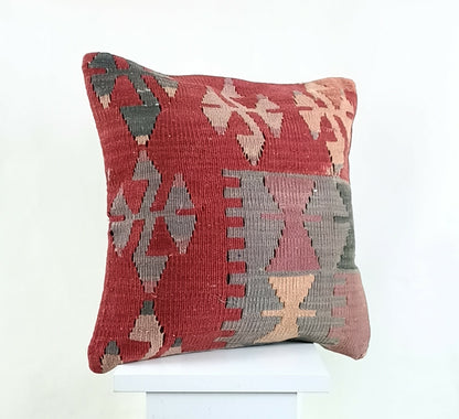14x14 Kilim Cushion Cover Turkish Ottoman Boho Rustic Throw Pillow Case A1303