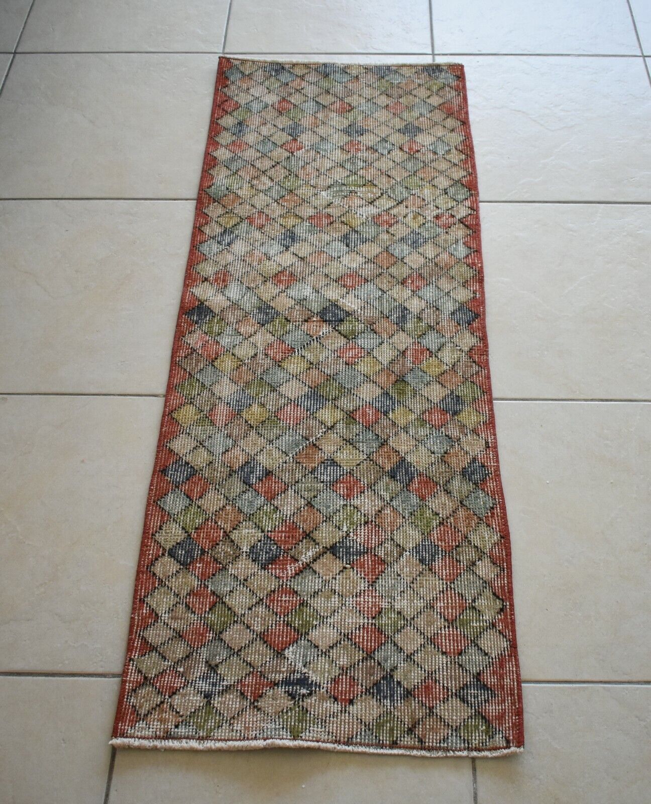 Vintage Runner 4.3x1.6 ft Small Turkish Runner Anatolian Floor Runner Rug R19