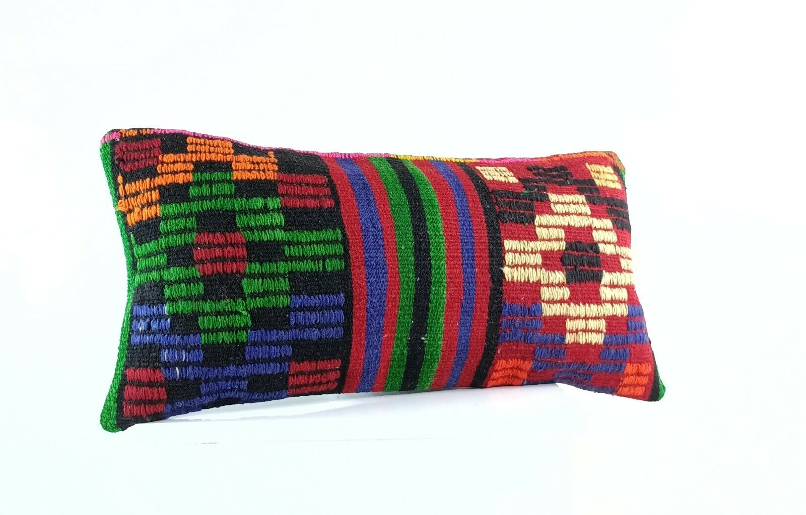 Handmade Turkish Kilim Pillow Cover 12x24 Ethnic Boho Sofa Lumbar Cushion E945