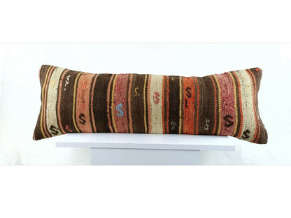 Long Kilim Lumbar Pillow Cover 12x36 Handmade Anatolian Ethnic Rug Cushion A1521