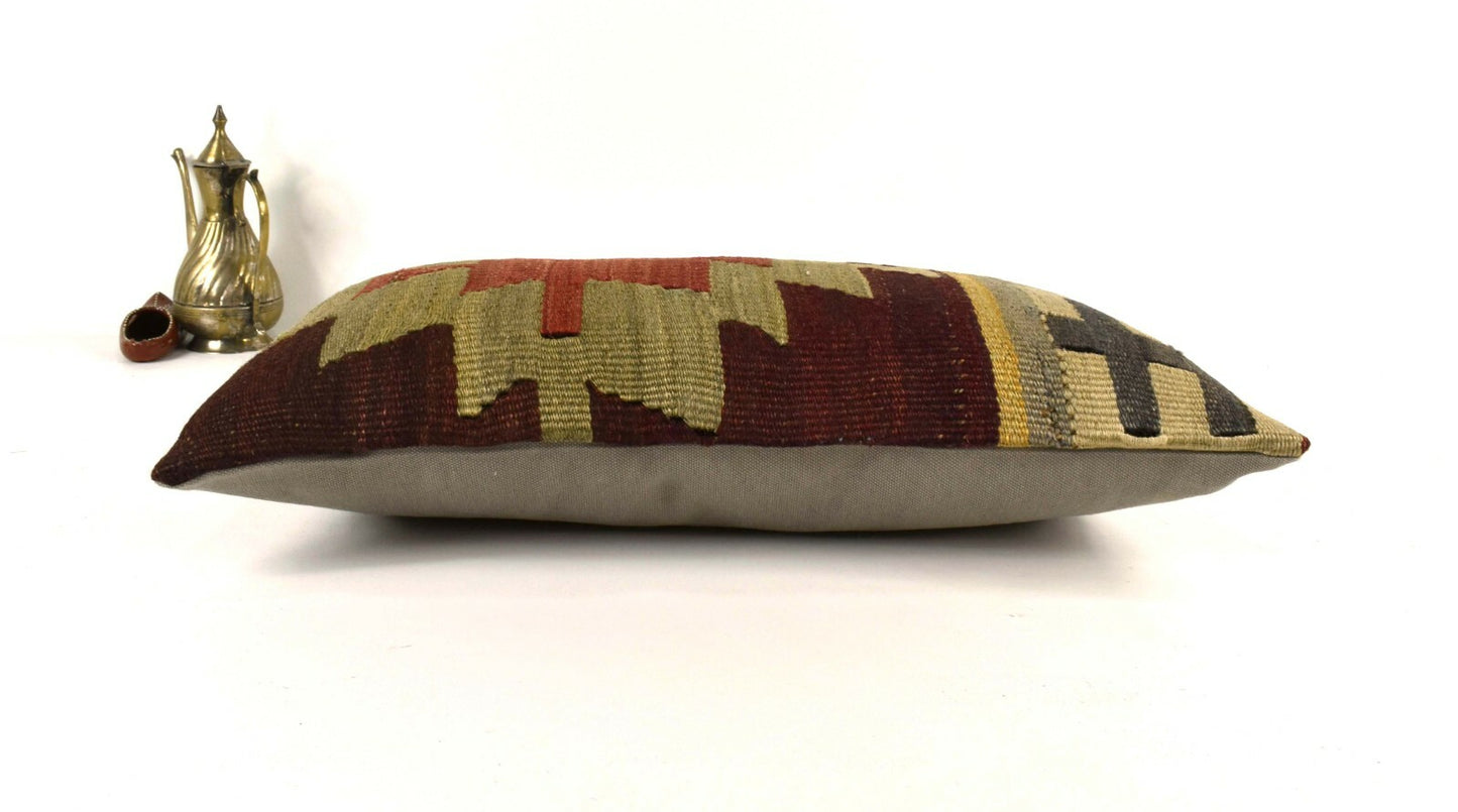 Kilim Lumbar Pillow Cover 10x20 Decorative Sofa Couch Handmade Cushion A2258