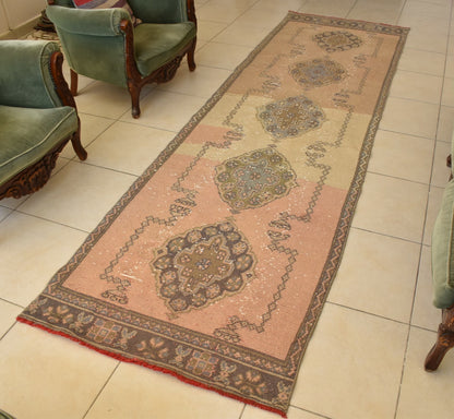 Vintage Oushak Rug 3.3 x 11.4 ft Handwoven Traditional Long Carpet Runner C42