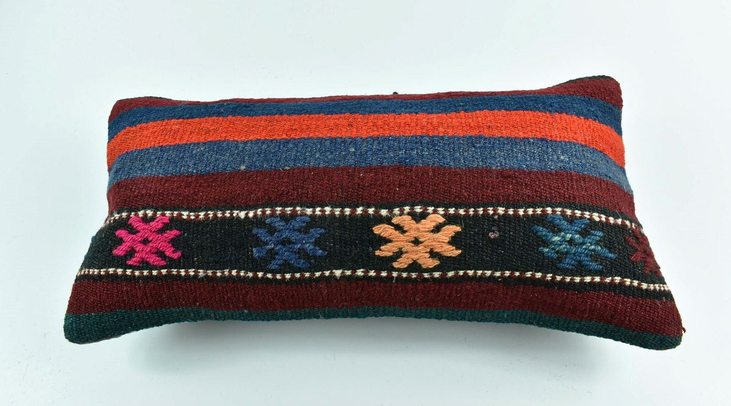Kilim Lumbar Pillow Cover 10x20 Decorative Sofa Couch Handmade Cushion A1776