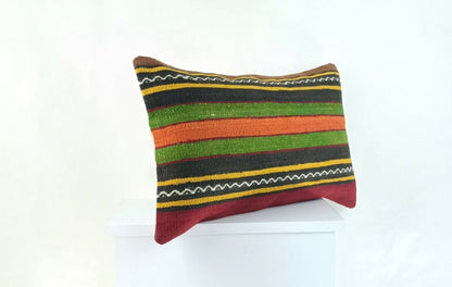 Kilim Pillow Cover 12x20 Anatolian Traditional Vintage Rug Lumbar Cushion A968