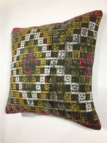 18"x18" Kilim Pillow Cover  Handmade Turkish Vintage Cushion Tribal Lumbar 669