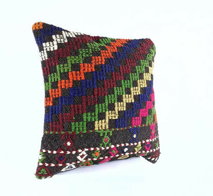 Turkish Handmade Kilim Pillow Cover 16x16 Home Decorative Wool Throw Lumbar A618