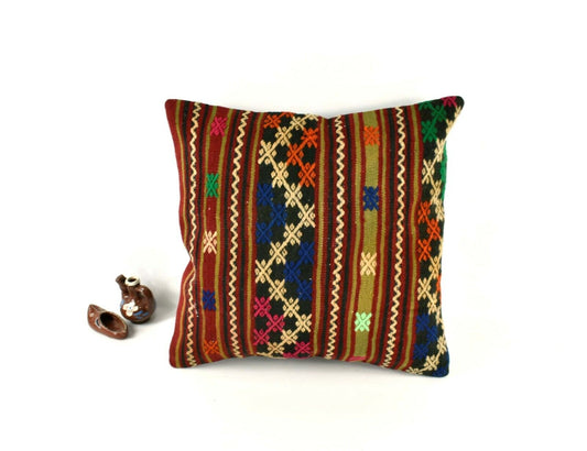 18x18 Kilim Pillow Cover Handknotten Vintage Pillow Oushak Kilim Pillow  A2851