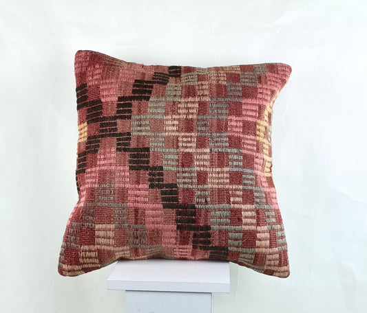 18"x18" Kilim Pillow Cover  Handmade Turkish Vintage Cushion Tribal Lumbar 2641