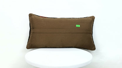 Turkish Kilim Pillow Cover 8"x16" Handmade Oushak Rug Tribal Lumbar Cushion E380