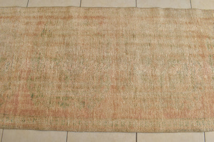 Vintage Oushak Runner 3 x 10.4 ft Handmade Wool Turkish Long Floor Rug C19
