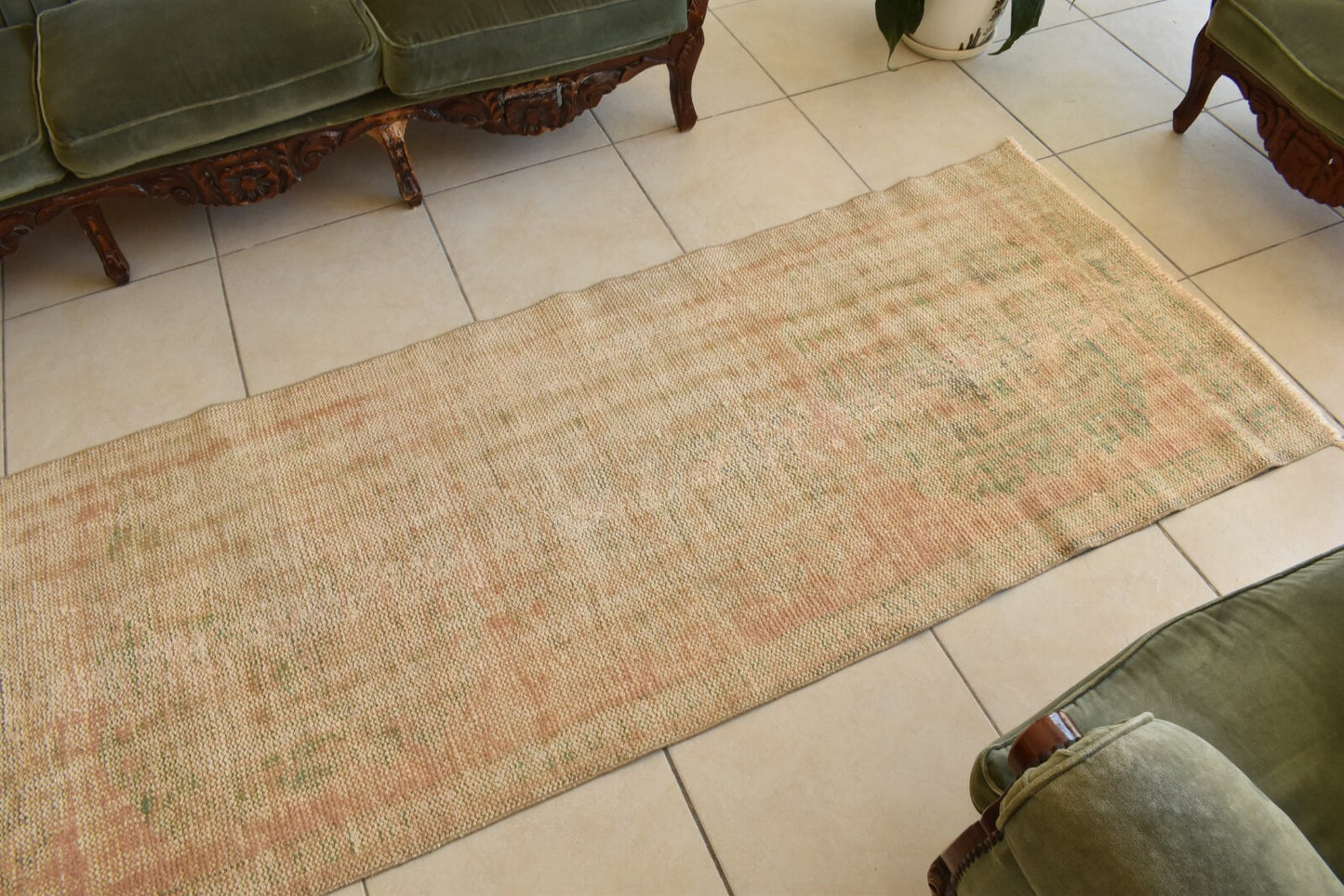 Vintage Oushak Runner 3 x 10.4 ft Handmade Wool Turkish Long Floor Rug C19