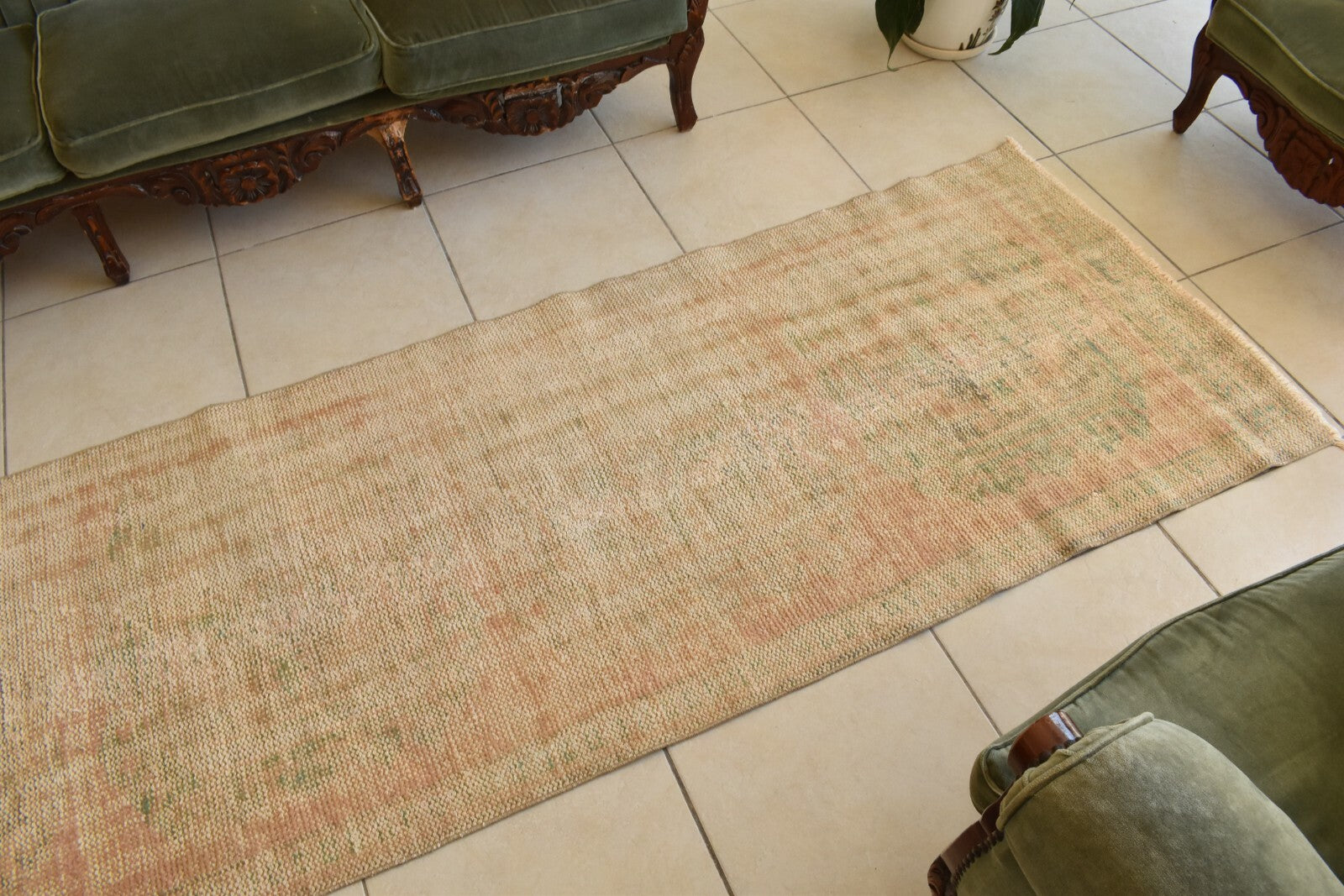 Vintage Oushak Runner 3 x 10.4 ft Handmade Wool Turkish Long Floor Rug C19