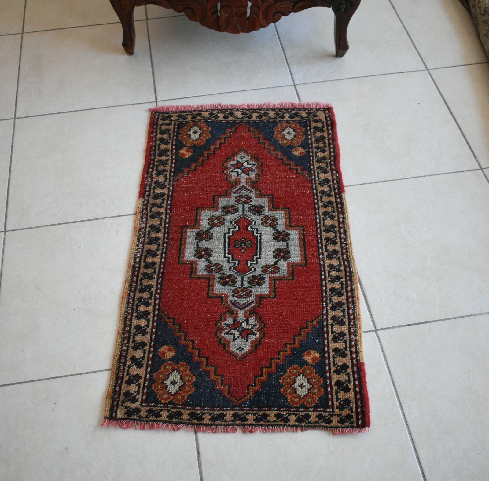 Anatolian Runner 3.2x1.7 ft Vintage Turkish Runner Oushak Runner Rug Y19
