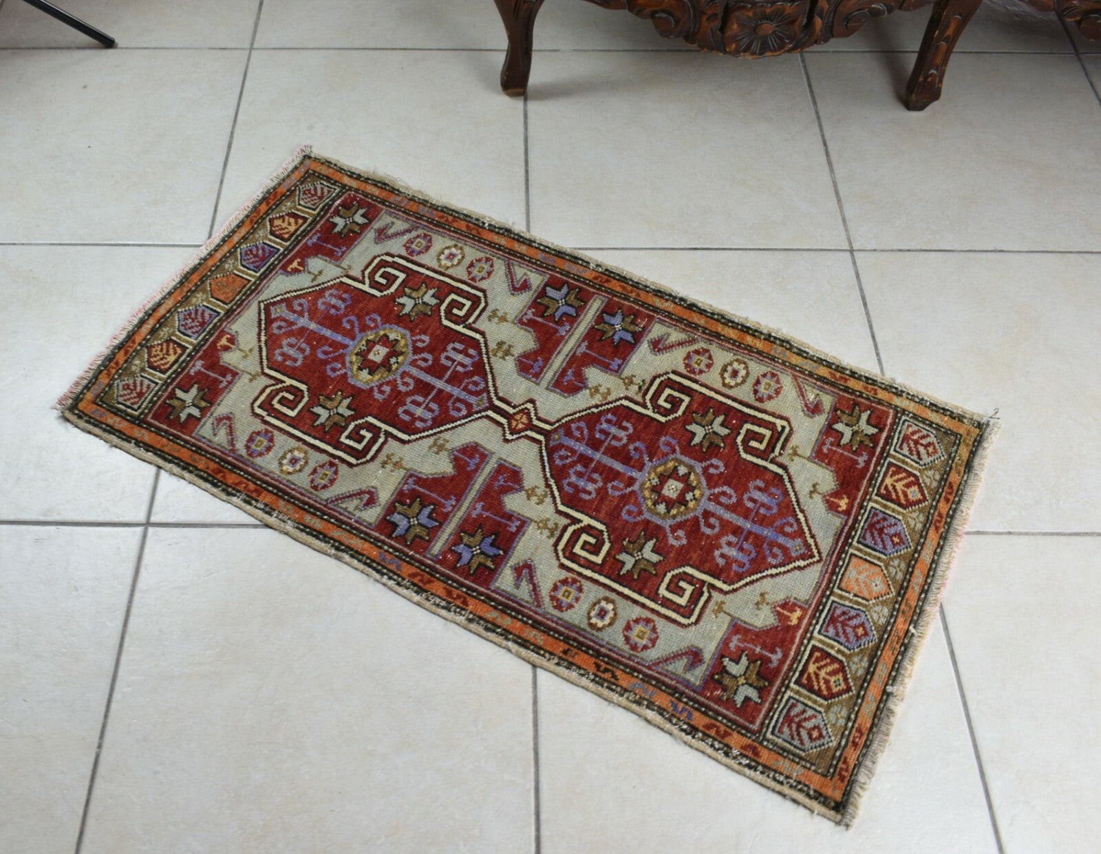 Turkish Runner 3.2x1.7 ft Runner Vintage Oushak Runner Small Faded Runner Y28