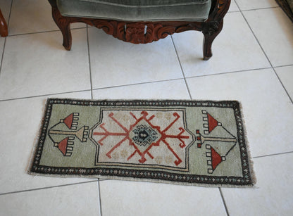 Oushak Runner 2.7x1.1 ft Vintage Turkish Rug Small Runner Anatolian Rug Y07