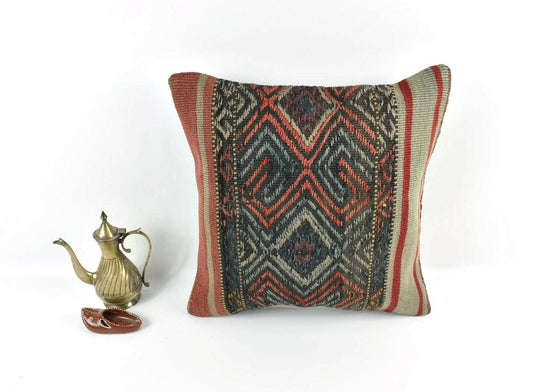 Kilim Pillow Cover 16x16 Home Decorative Vintage Handmade Cushion Cover A1928