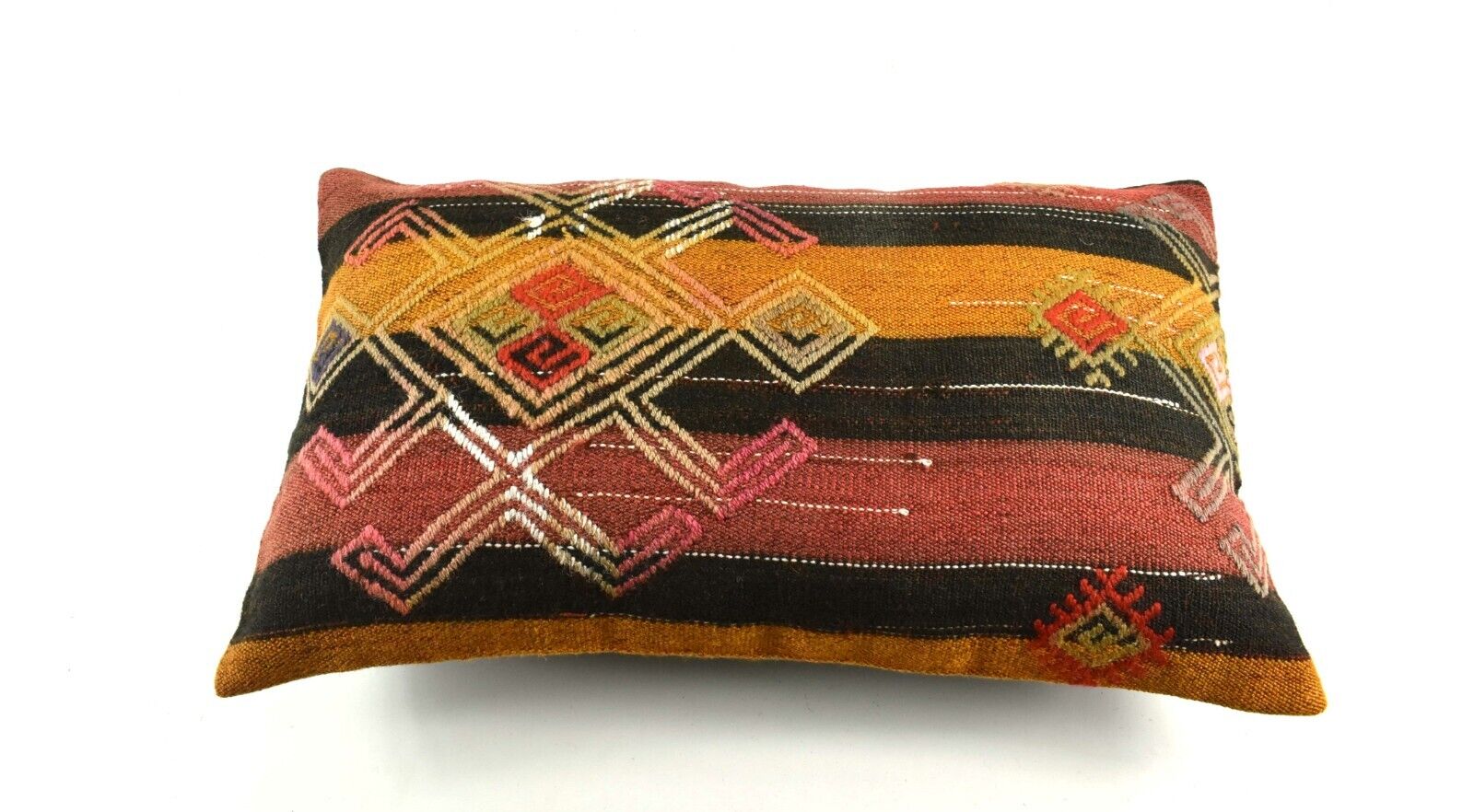 Kilim Pillow Cover 12x20 Handmade Turkish Rug Boho Ethnic Lumbar Cushion 3842