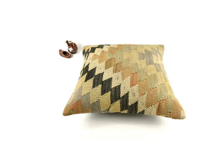 18x18 Kilim Pillow Cover Handknotten Vintage Pillow Oushak Kilim Pillow  A2849