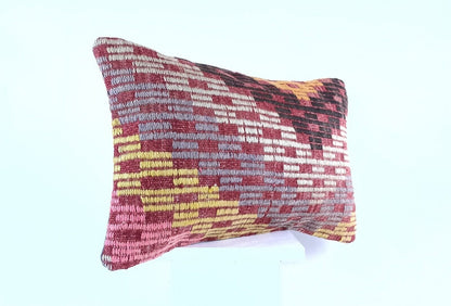 Kilim Pillow Cover 12x20 Handmade Turkish Rug Boho Ethnic Lumbar Cushion 1912