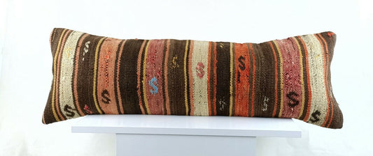 Long Kilim Lumbar Pillow Cover 12x36 Handmade Anatolian Ethnic Rug Cushion A1521