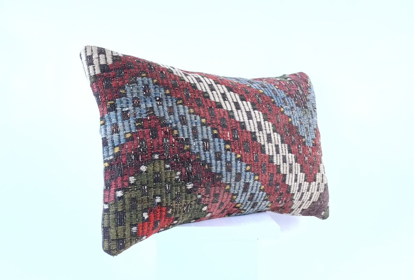 Kilim Pillow Cover 12x20 Handmade Turkish Rug Boho Ethnic Lumbar Cushion 1902
