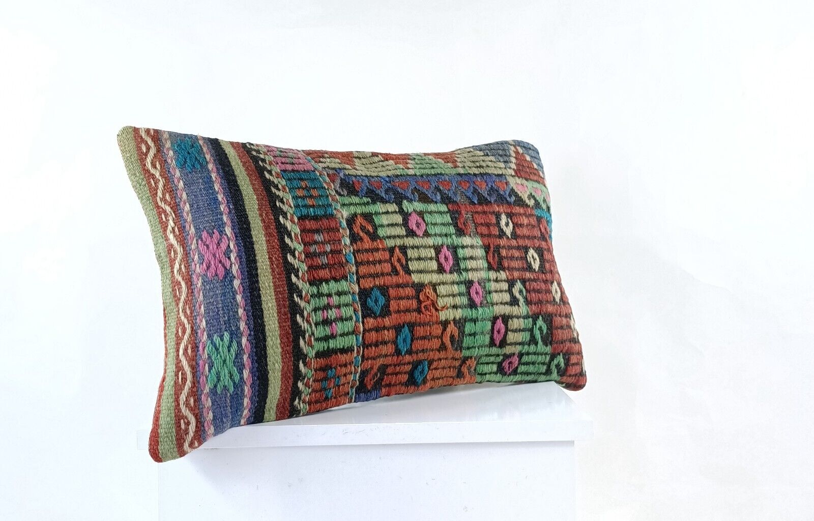 Kilim Pillow Cover 12x20 Turkish Handmade Sofa Couch Floor Lumbar Cushion E1054