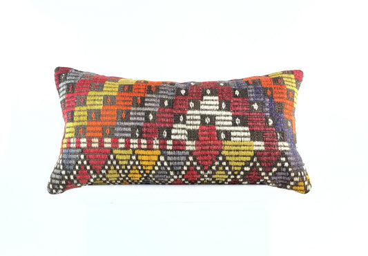 Home Decorative Handmade 12x24 Tribal Vintage Turkish Kilim Pillow Cover 1937