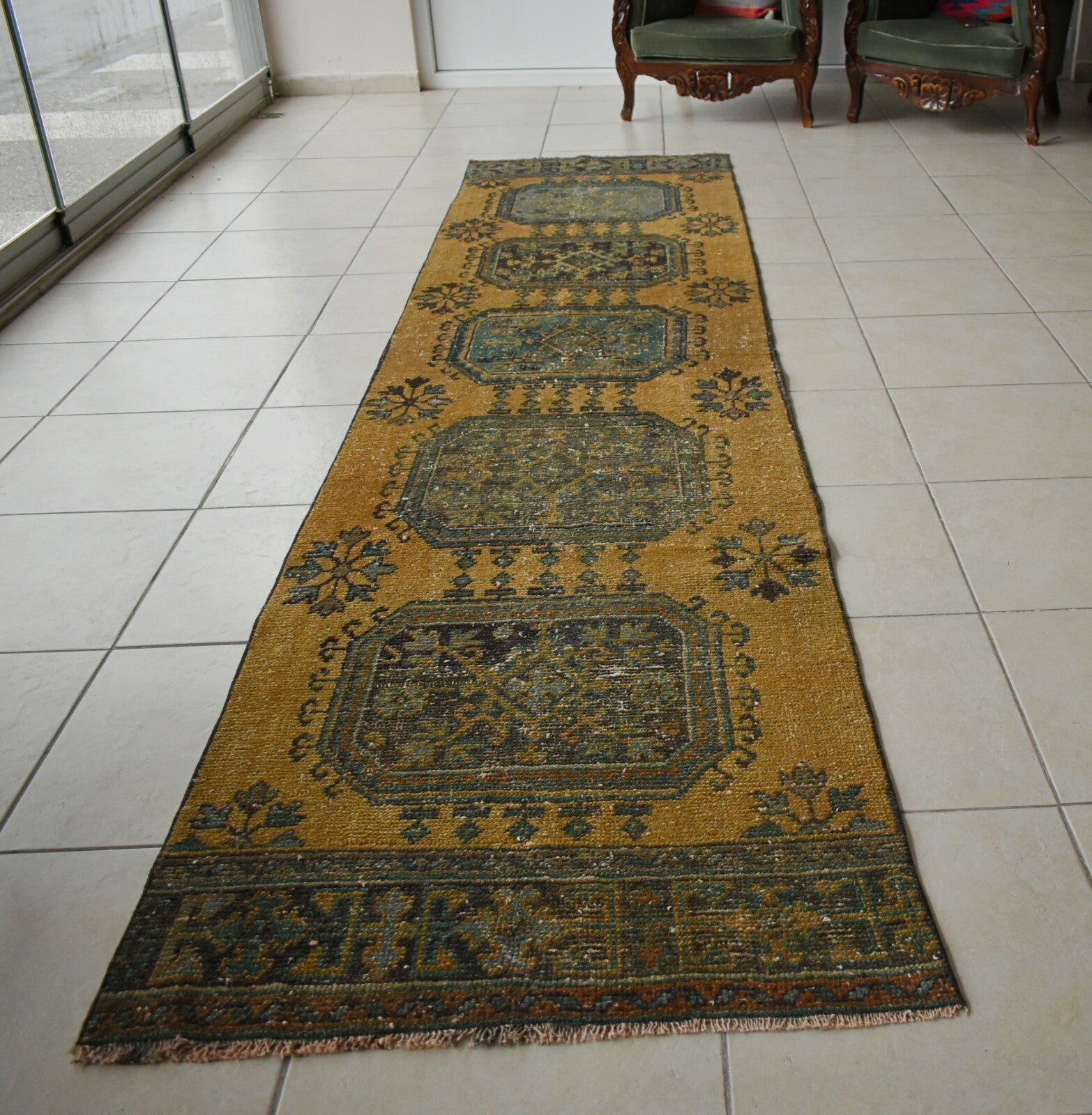 Long Turkish Runner 11.8x2.8 ft Vintage Runner Hallway Runner Handwoven Rug R34