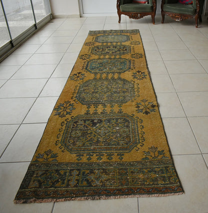 Long Turkish Runner 11.8x2.8 ft Vintage Runner Hallway Runner Handwoven Rug R34