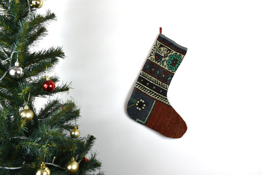 Kilim Christmas Stocking Vintage Rug Stocking Ethnic Decorative Xmas Socks S582