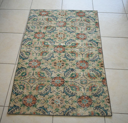 Vintage Runner 4.3x2.8 ft Small Turkish Runner Anatolian Floor Runner Rug R17