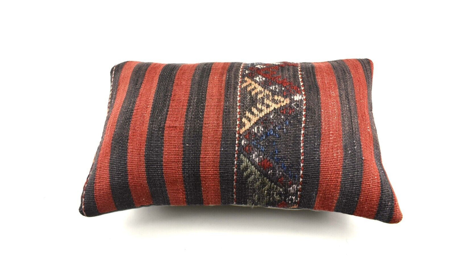 Kilim Pillow Cover 12x20 Handmade Turkish Rug Boho Ethnic Lumbar Cushion 3819